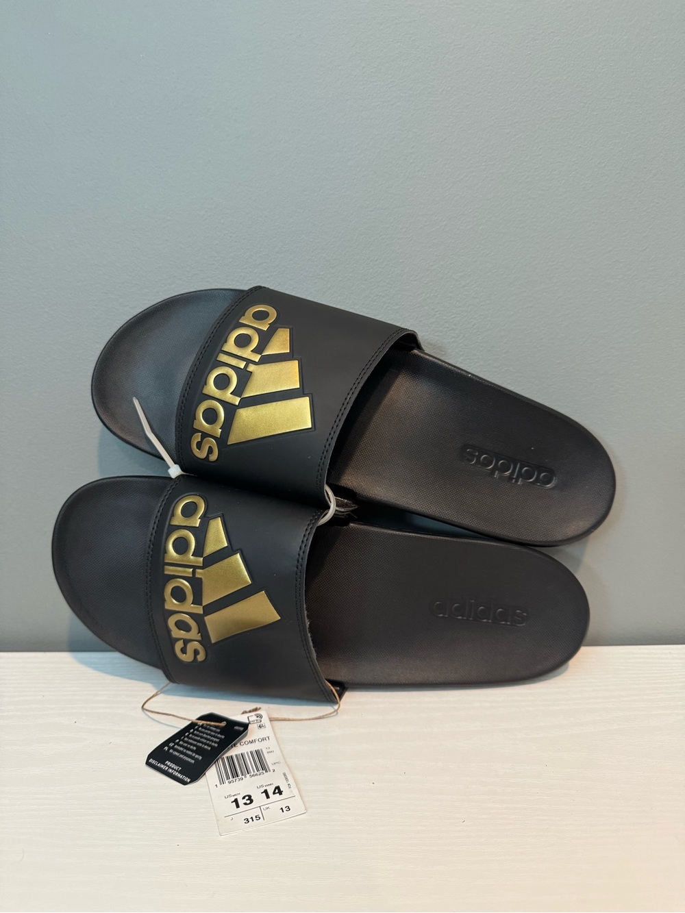 adidas Black Slides with Gold Trefoil Logo NWT no box